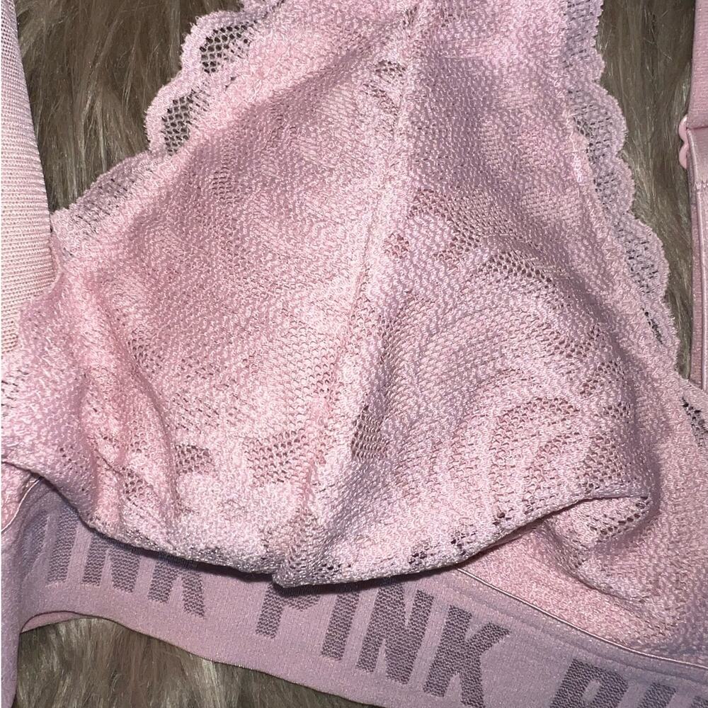 VS PINK Triangle T-Back Logo Band Lace Bralette pink size S - Picture 5 of 6